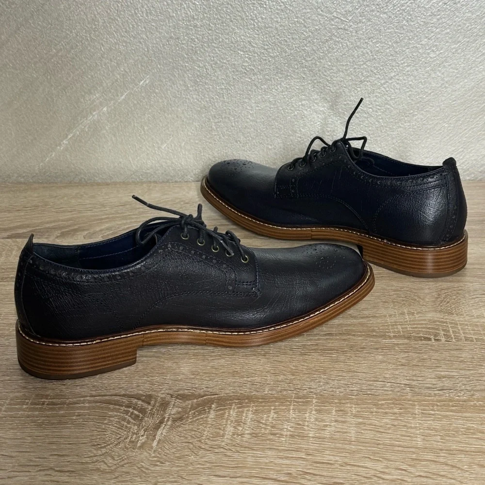 Cole Haan Men’s 8.5 Navy Blue Leather Oxford Lace Up Work Office Dress Shoes